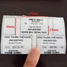 Decal in tem kính trên máy in mực khổ 110mm, cỡ tem 45x30mm dâu 30mm