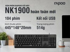 Bàn phím có dây Rapoo NK1900 (Màu đen, kết nối USB)