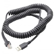 Dây cáp USB dài 5m, xoăn lò xo, dùng cho máy quét mã vạch Zebra DS208, DS4308, DS8178, DS2278, DS4608 ...